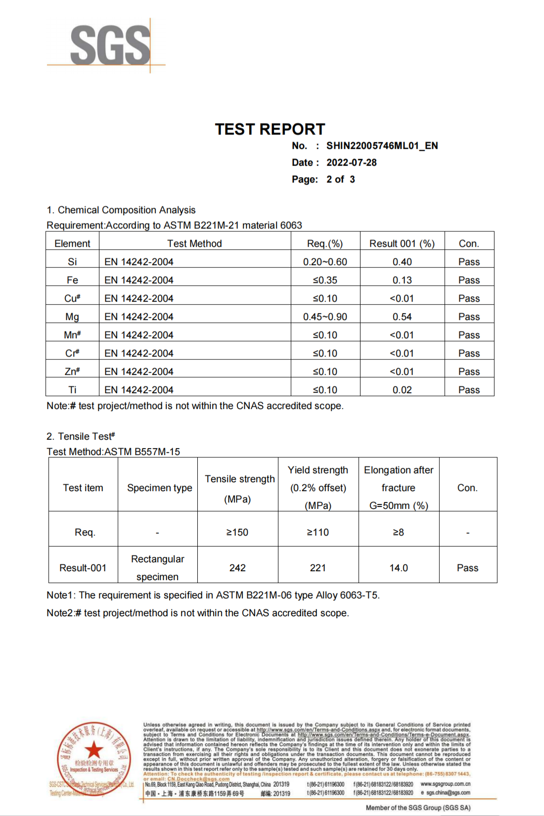 ASTM 6063 T5,Aluminum Material Test
